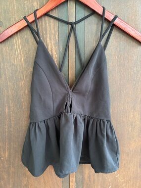 silence + noise Black Strappy Peplum Camisole Sz XS